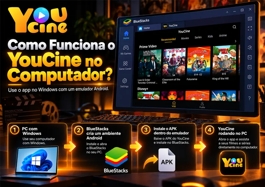 A imagem mostra que é possível instalar o YouCine no computador.